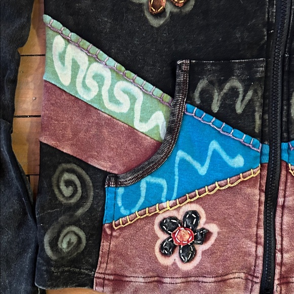 EUC Rising International Black Multicolor Embroidered boho Jacket - Picture 5 of 11